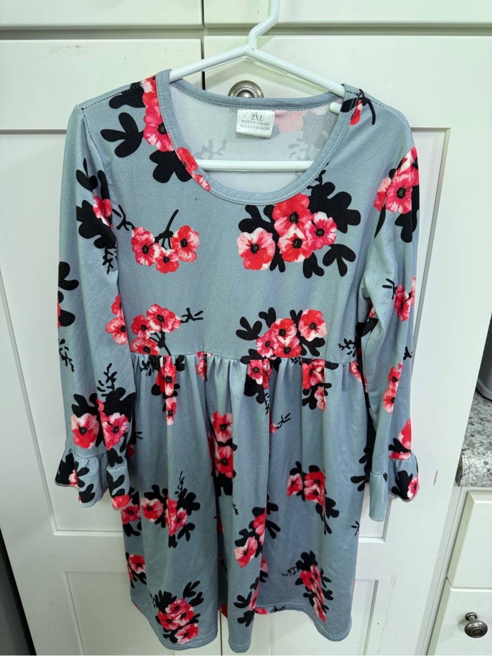Grey Floral Babydoll Tunic Top with Pink Flowers